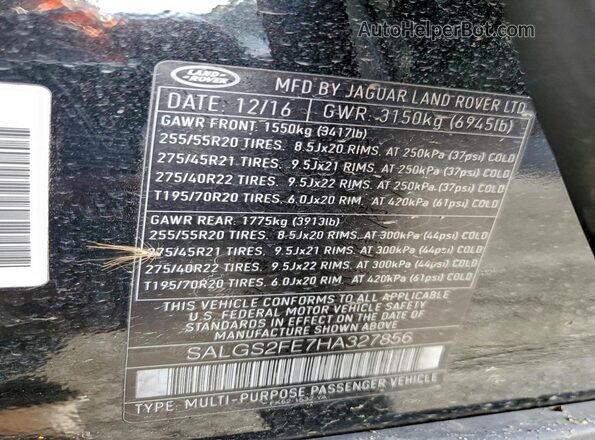 SALGS2FE7HA327856 2017 LAND ROVER RANGE ROVER Black Widok wnętrza 360 stopni