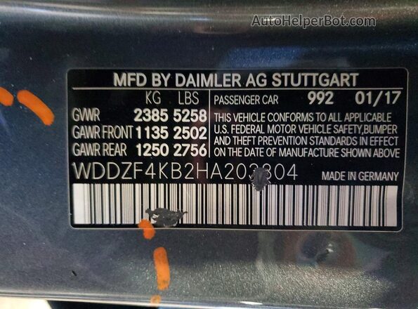 WDDZF4KB2HA203804 2017 MERCEDES-BENZ E Серый Панорамный вид салона 360°