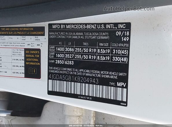 4JGDA5GB1KB204943 2019 MERCEDES-BENZ GLE 400 White Widok komory silnika
