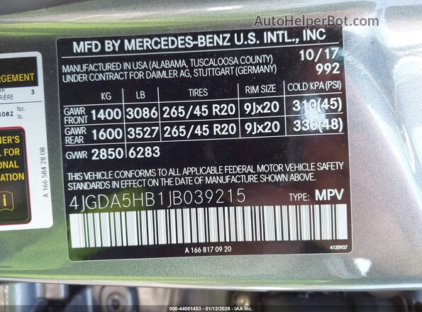 4JGDA5HB1JB039215 2018 MERCEDES-BENZ GLE 350 Серый Вид подкапотного пространства