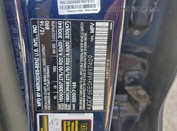 4JGDF6EE0HA897409 2017 MERCEDES-BENZ GLS Blue Вид наклейки з VIN-кодом