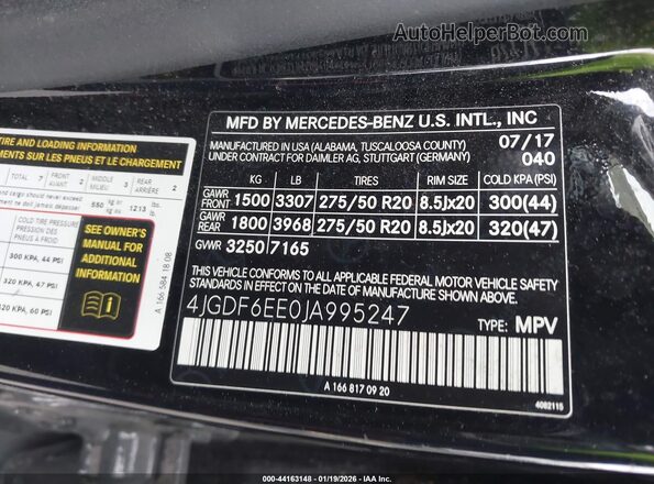 4JGDF6EE0JA995247 2018 MERCEDES-BENZ GLS 450 Black Widok komory silnika