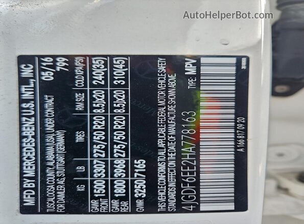 4JGDF6EE2HA778163 2017 MERCEDES-BENZ GLS White Widok wnętrza 360 stopni