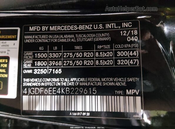 4JGDF6EE4KB229615 2019 MERCEDES-BENZ GLS 450 Черный Вид подкапотного пространства