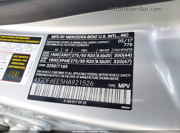 4JGDF6EE5HA921526 2017 MERCEDES-BENZ GLS 450 Silver Widok komory silnika