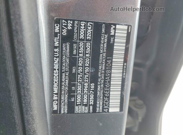 4JGDF6EE6HA981041 2017 MERCEDES-BENZ GLS Gray Widok naklejki z numerem VIN