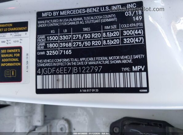 4JGDF6EE7JB122797 2018 MERCEDES-BENZ GLS 450 Белый Вид подкапотного пространства