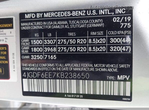 4JGDF6EE7KB238650 2019 MERCEDES-BENZ GLS 450 Silver ძრავის განყოფილების ხედი