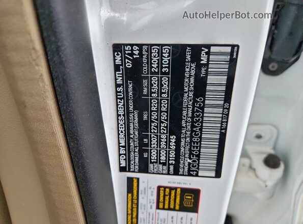 4JGDF6EE8GA633756 2016 MERCEDES-BENZ GL-CLASS Белый Вид наклейки с VIN-кодом