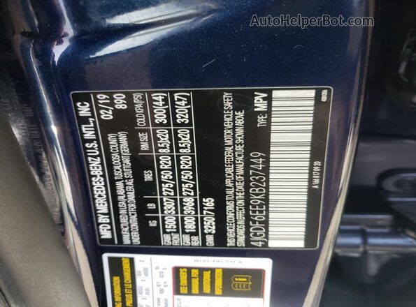 4JGDF6EE9KB237449 2019 MERCEDES-BENZ GLS Blue Вид наклейки з VIN-кодом