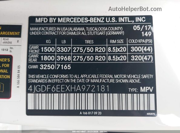 4JGDF6EEXHA972181 2017 MERCEDES-BENZ GLS 450 Белый Вид подкапотного пространства