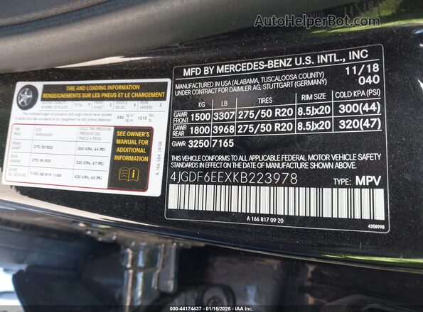 4JGDF6EEXKB223978 2019 MERCEDES-BENZ GLS 450 Black Widok tylnych siedzeń
