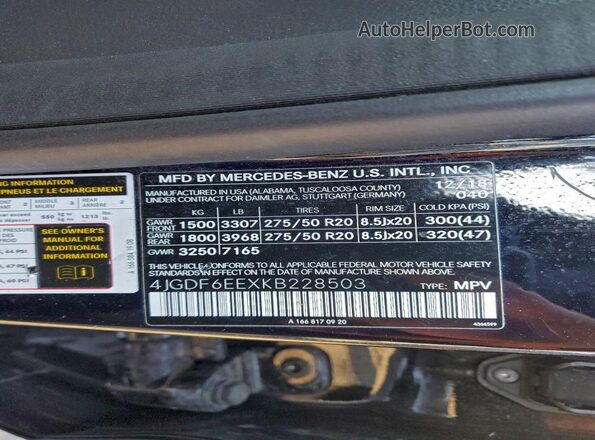 4JGDF6EEXKB228503 2019 MERCEDES-BENZ GLS Black VIN sticker view