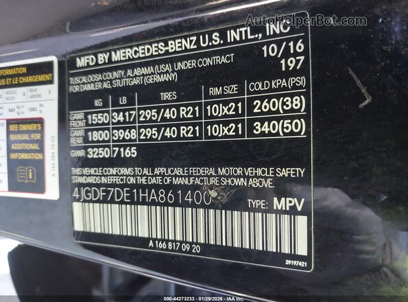 4JGDF7DE1HA861400 2017 MERCEDES-BENZ GLS 550 Black ძრავის განყოფილების ხედი