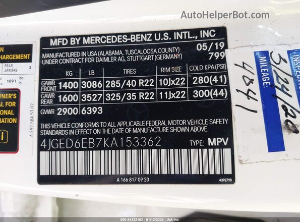 4JGED6EB7KA153362 2019 MERCEDES-BENZ AMG GLE 43 COUPE White Vista del compartimento del motor