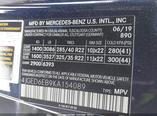 4JGED6EB9KA154089 2019 MERCEDES-BENZ AMG GLE 43 COUPE Blue Widok komory silnika