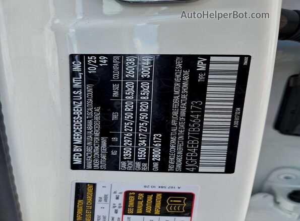 4JGFB4EB7TB564173 2026 MERCEDES-BENZ GLE Белый Вид наклейки с VIN-кодом