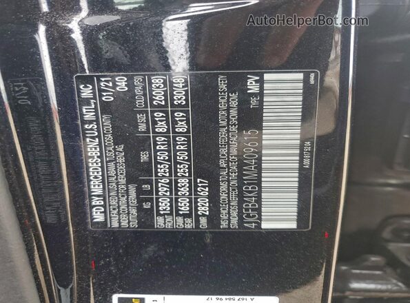 4JGFB4KB1MA409615 2021 MERCEDES-BENZ GLE Черный Вид наклейки с VIN-кодом