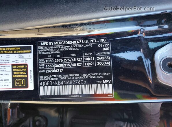 4JGFB4KB4NA827605 2022 MERCEDES-BENZ GLE Black Vista interior de 360 grados