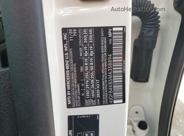 4JGFB4KB5MA358894 2021 MERCEDES-BENZ GLE Белый Вид наклейки с VIN-кодом