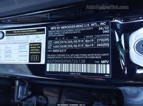 4JGFB4KB9NA726138 2022 MERCEDES-BENZ GLE 350 Черный Вид подкапотного пространства