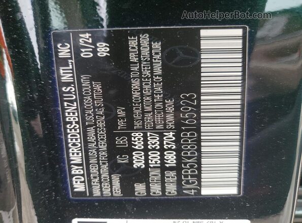 4JGFB5KB8RB165923 2024 MERCEDES-BENZ GLE Green Widok naklejki z numerem VIN