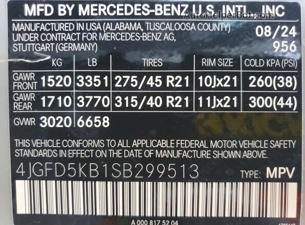 4JGFD5KB1SB299513 2025 MERCEDES-BENZ GLE Gray VIN კოდის სტიკერის ხედი