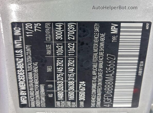 4JGFD6BB8MA356627 2021 MERCEDES-BENZ GLE Silver Vista de la etiqueta del VIN