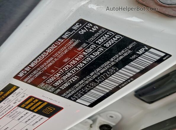 4JGFF5KE8LA072685 2020 MERCEDES-BENZ GLS Белый Вид наклейки с VIN-кодом