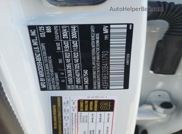 4JGFF8FE3SB411793 2025 MERCEDES-BENZ GLS Белый Панорамный вид салона 360°
