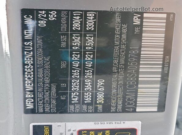 4JGGM1CB8SA059781 2025 MERCEDES-BENZ EQE Серый Вид наклейки с VIN-кодом