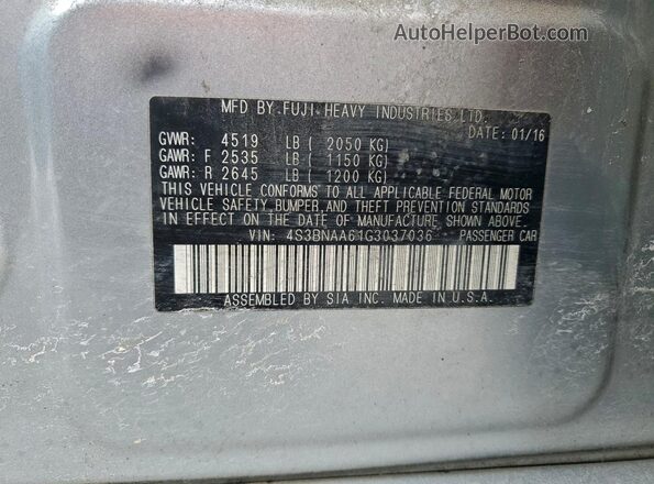 4S3BNAA61G3037036 2016 SUBARU LEGACY Серебряный Вид подкапотного пространства