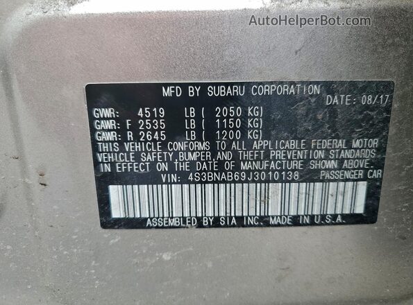 4S3BNAB69J3010138 2018 SUBARU LEGACY Silver ძრავის განყოფილების ხედი