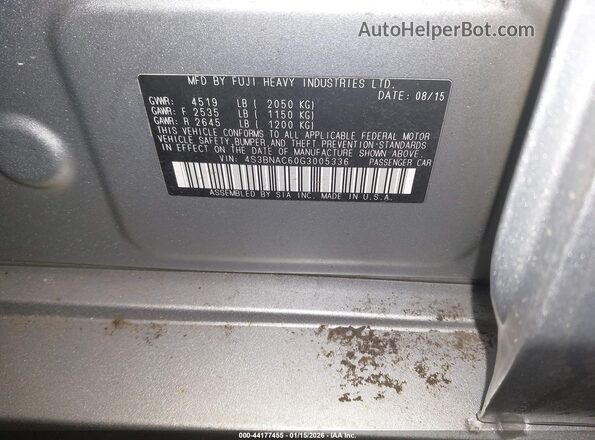 4S3BNAC60G3005336 2016 SUBARU LEGACY Silver Vista del compartimento del motor