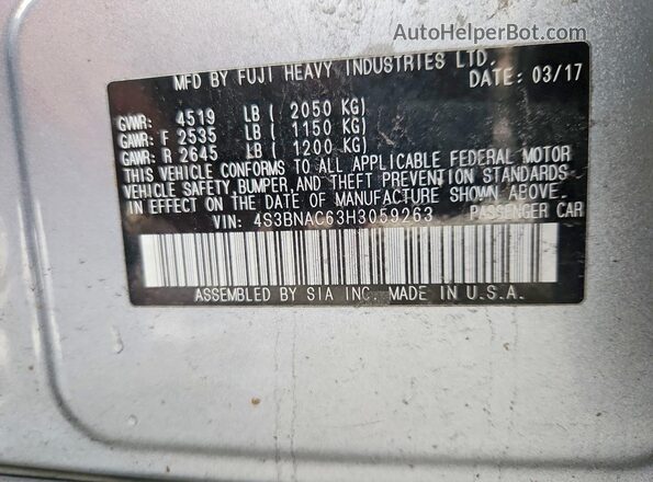 4S3BNAC63H3059263 2017 SUBARU LEGACY Серебряный Вид подкапотного пространства