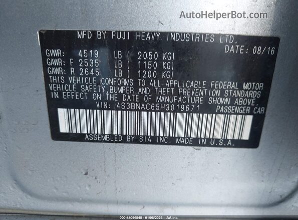 4S3BNAC65H3019671 2017 SUBARU LEGACY Серебряный Вид подкапотного пространства