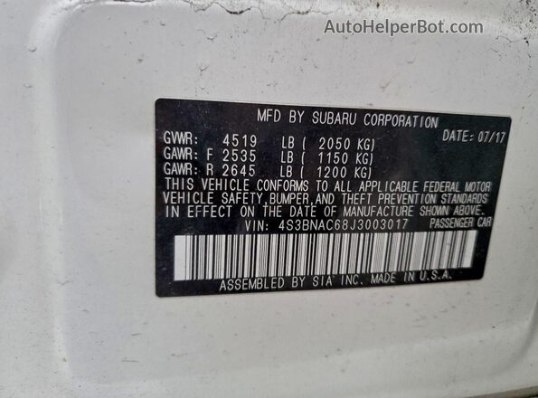 4S3BNAC68J3003017 2018 SUBARU LEGACY Белый Вид подкапотного пространства