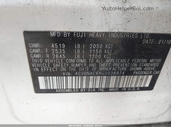 4S3BNAC6XG3038974 2016 SUBARU LEGACY White Շարժիչի բաժամունքի տեսք