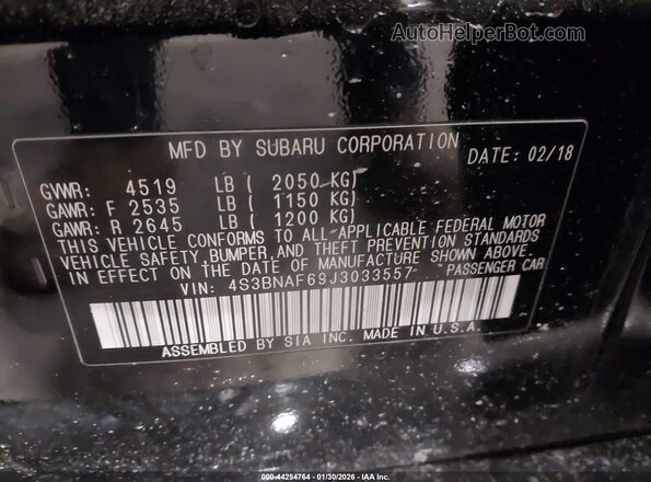 4S3BNAF69J3033557 2018 SUBARU LEGACY Черный Вид подкапотного пространства
