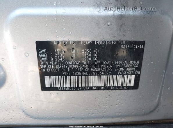 4S3BNAL67G3056672 2016 SUBARU LEGACY Silver Вид підкапотного простору