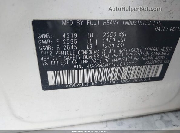 4S3BNAN61G3010221 2016 SUBARU LEGACY Белый Вид подкапотного пространства