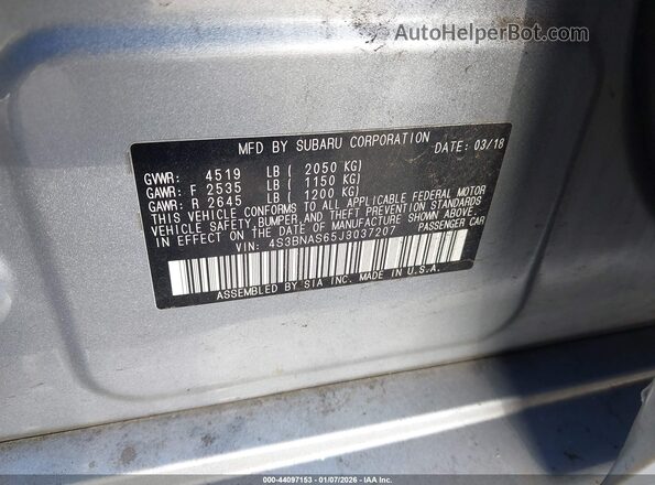 4S3BNAS65J3037207 2018 SUBARU LEGACY Серебряный Вид подкапотного пространства