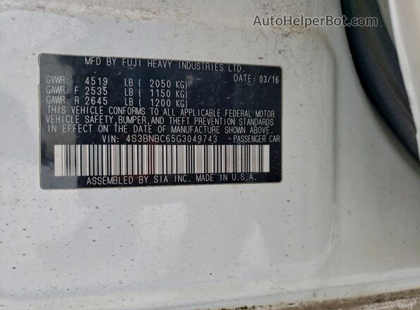 4S3BNBC65G3049743 2016 SUBARU LEGACY Белый Вид подкапотного пространства