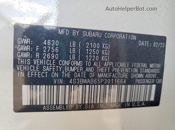4S3BWAB65P3011664 2023 SUBARU LEGACY Белый Вид подкапотного пространства