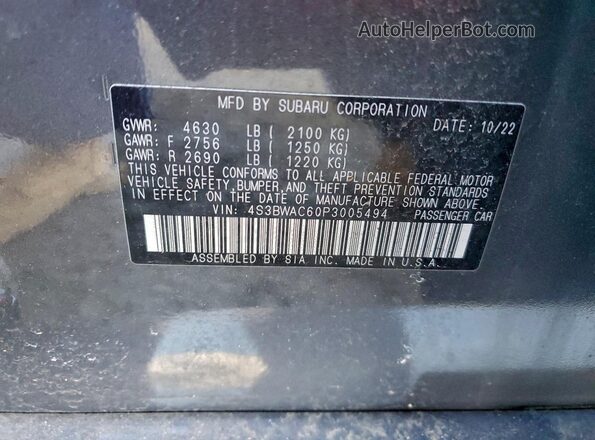 4S3BWAC60P3005494 2023 SUBARU LEGACY Серый Вид подкапотного пространства