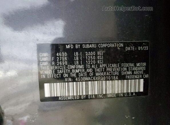 4S3BWAC6XP3010184 2023 SUBARU LEGACY Gray Widok komory silnika