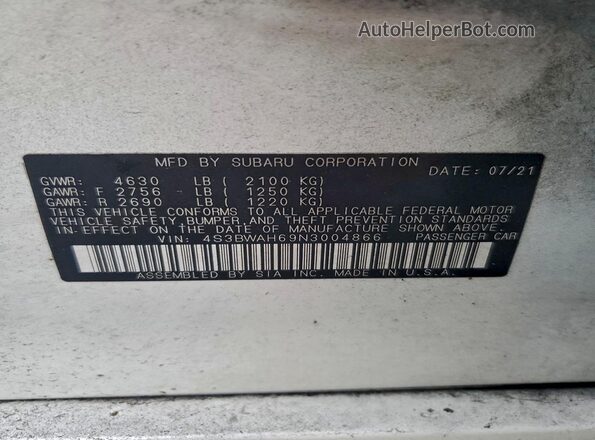 4S3BWAH69N3004866 2022 SUBARU LEGACY Белый Вид подкапотного пространства