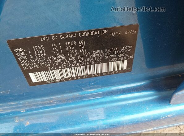 4S3GKAB69P3605370 2023 SUBARU IMPREZA Blue Вид підкапотного простору