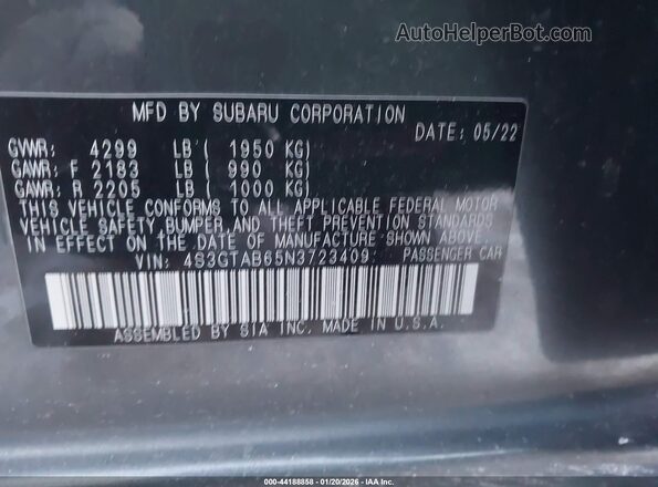 4S3GTAB65N3723409 2022 SUBARU IMPREZA Gray Widok komory silnika