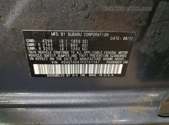 4S3GTAD61P3701147 2023 SUBARU IMPREZA Gray Widok naklejki z numerem VIN